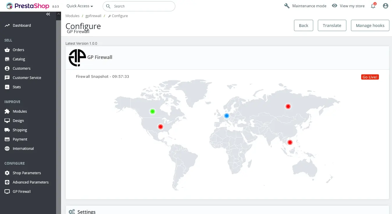 Prestashop website security firewall